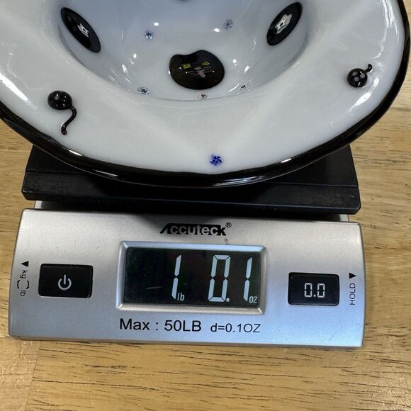 Blown Fused Glass Dish Millefiori Cat & Mouse Design Textured Mod Modern Signed - Picture 16 of 16